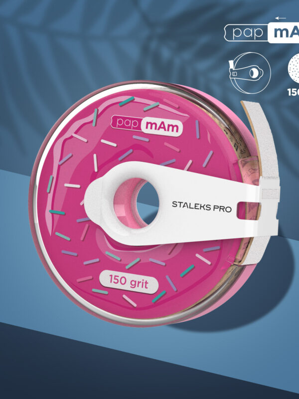 Disposable white abrasive tape papmAm EXPERT 150 grit in a plastic case